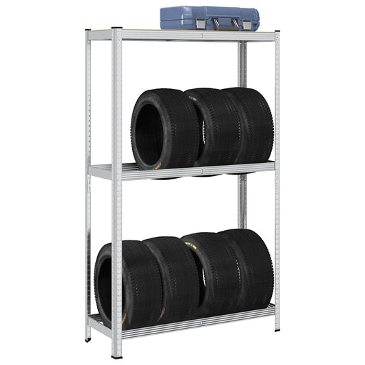 2-Layer Tyre Shelf Silver 110x40x180 cm Steel&Engineered Wood