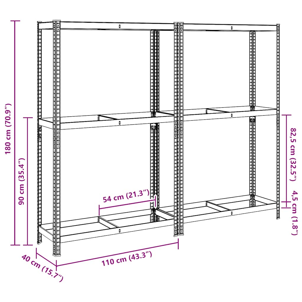 2-Layer Tyre Shelves 2 pcs Silver 110x40x180 cm Steel&Engineered Wood