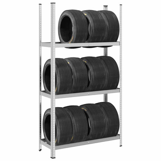 3-Layer Tyre Shelf Silver 110x40x200 cm Steel