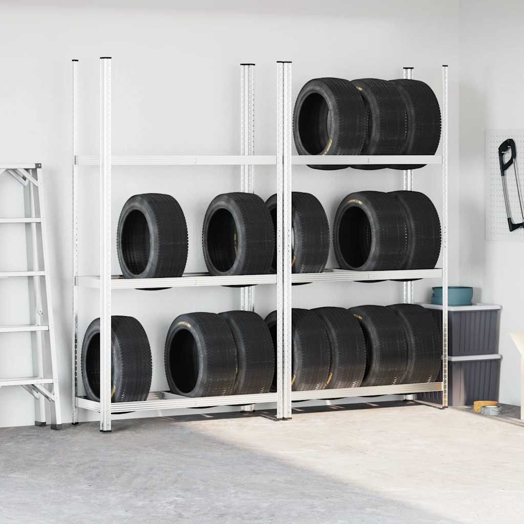 3-Layer Tyre Shelves 2 pcs Silver 110x40x200 cm Steel