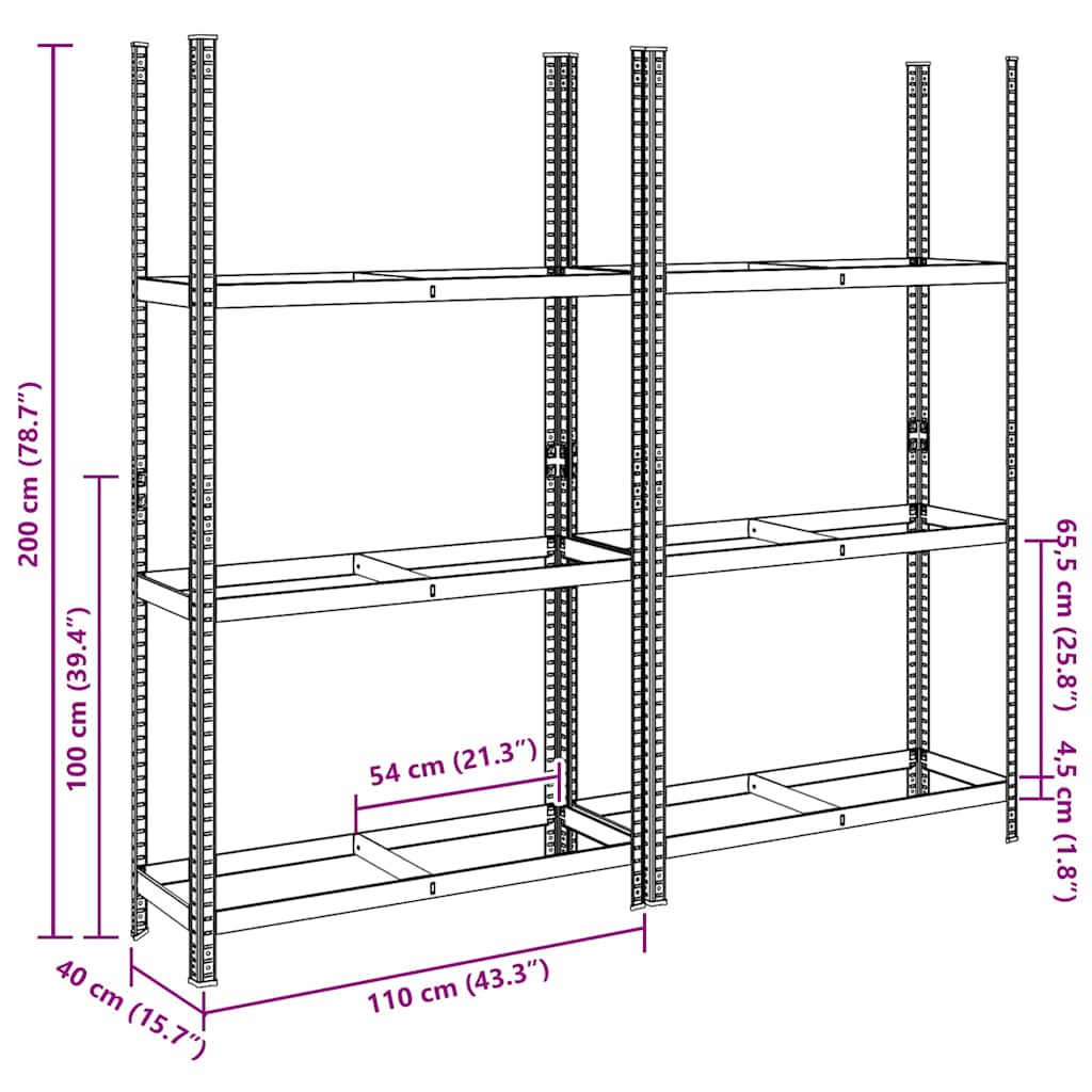 3-Layer Tyre Shelves 2 pcs Silver 110x40x200 cm Steel