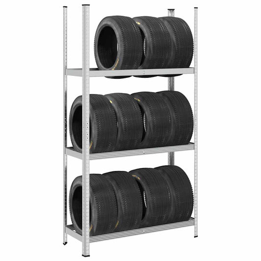 3-Layer Tyre Shelves 2 pcs Silver 110x40x200 cm Steel