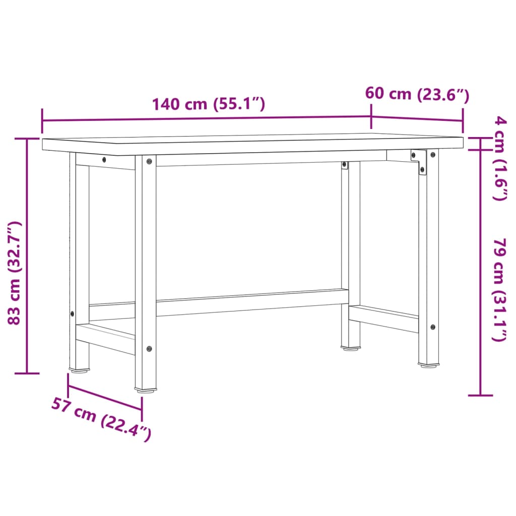 Workbench 140x60x83 cm Solid Wood Acacia Rectangular